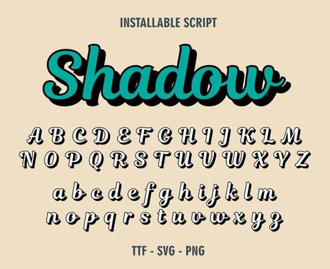 Fonts Basic Calligraphy Alphabet, Cute Calligraphy Alphabet, Shadow Lettering Alphabet, Colourful Calligraphy, A Font Letter Design, Bouncy Calligraphy, Shadow Letters, Png Shadow, Font Writing