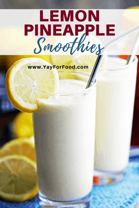 Wonderful sweet and tart pineapple meets the zesty flavour of lemon in this bright and healthy smoothie recipe. Enjoy it as a delicious breakfast or mid-day snack. Tart Pineapple, Lemon Smoothie, Healthy Smoothie Recipe, Smoothie Drink Recipes, Pineapple Smoothie, Easy Smoothies, Healthy Smoothie, Banana Smoothie, Delicious Breakfast