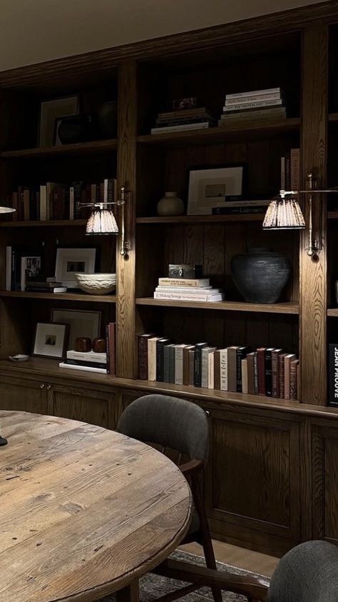 Wood Panel Office, Cozy Library Room Ideas, Moody Office, Oak Library, Lexington Home, House Room, Home Library, House Inspo, Room Inspo