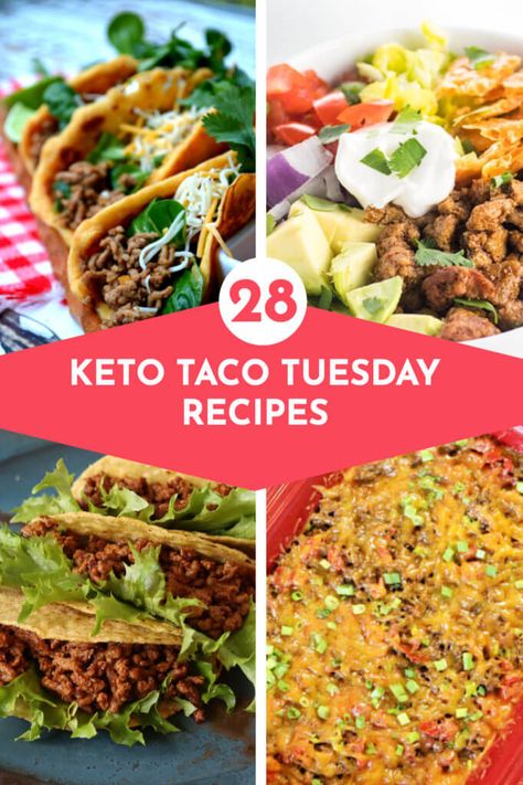 28 Keto Taco Night Recipes | Low carb taco recipes for Taco Tuesday! From the best keto taco shells, lettuce wraps, salads, and casseroles these easy keto taco recipes make fabulous family dinners! Whether you’re looking for keto tacos with beef, chicken, pork, or fish or you prefer taco stuffed peppers or zucchini you’ll find a new favorite keto taco recipe in this collection! Keto Taco Recipes, Low Carb Taco Shells, Taco Night Recipes, Keto Pork Rinds, Keto Tacos, Taco Tuesday Recipes, Tuesday Recipes, Low Carb Taco, Taco Stuffed Peppers