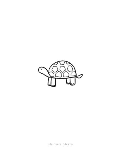 35 Cute & Easy Animal Drawing Ideas Tortoise Tattoo Minimalist, Simple Tortoise Drawing, Tortoise Line Art, Tortoise Drawing Easy, Simple Tortoise Tattoo, Cute Tortoise Drawing, Cartoon Turtle Tattoo, Tortoise Outline, Turtle Drawing Cute