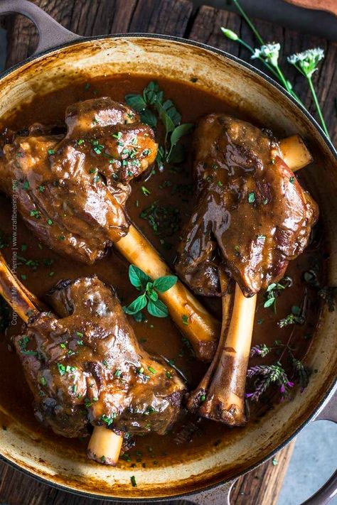 Braised Lamb Shanks Recipe, Lamb Shanks Slow Cooker, Slow Cooked Lamb Shanks, Lamb Shank Recipe, Braised Lamb Shanks, Braised Lamb, Slow Cooked Lamb, Red Wine Sauce, Lamb Dishes