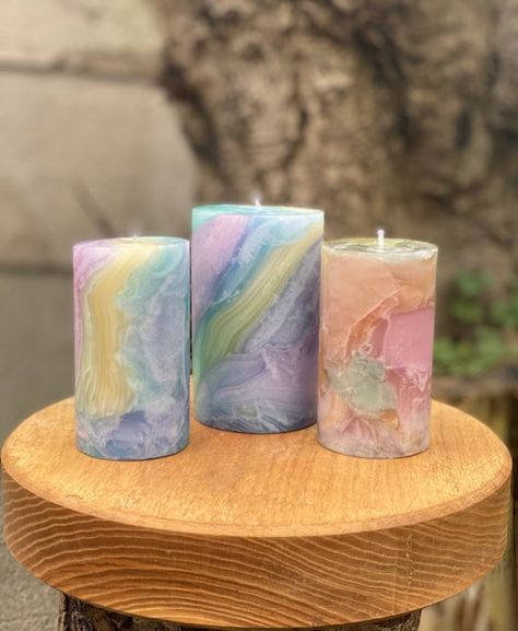 Birthday Gift Table, Funky Candles, Pastel Candle, Fancy Candles, Candle Pattern, Rainbow Candle, Twist Candle, Pastel Design, Artisan Candles