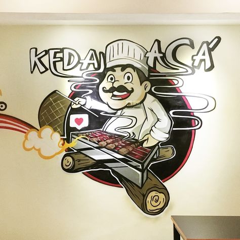 Restaurant Art Wall, Mural Art Restaurant, Cafe Wall Art Murals, Small Wall Painting, Wall Art For Restaurant, Restaurant Mural, Gym Wall Decal, Wall Street Art, Cafe Wall Art