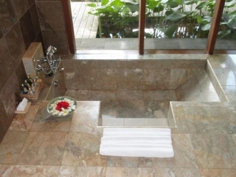 Dreamy Sunken Bathtubs To Relax In Tub In The Floor, Bathtub In Floor, Step Down Bathtub Sunken Tub, In Floor Bathtub, Bathtub With Seat, Sunken Bath, Sunken Bathtub, Sunken Tub, Monkey Forest