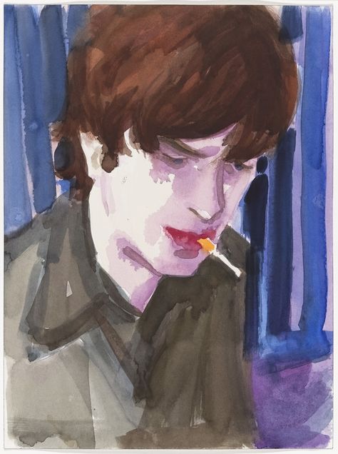 Elizabeth Peyton. Matthew Smoking. (1997). Watercolor on paper. 12 x 9” (30.5 x 22.9 cm). Gift of Patricia and Morris Orden. 1619.2000. © 2020 Elizabeth Peyton. Drawings and Prints Elizabeth Peyton, School Of Visual Arts, Illustrator Artist, Artist Paint, Paintings & Prints, Figure Painting, Female Artists, Artwork Painting, Portrait Painting