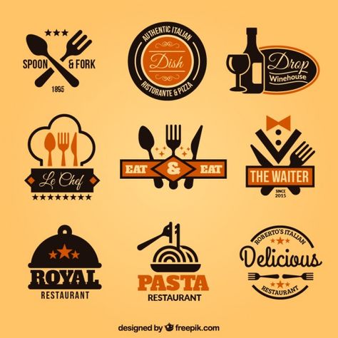 More than a million free vectors, PSD, photos and free icons. Exclusive freebies and all graphic resources that you need for your projects Ideas Para Logos, Food Company Logo, Menu Cover Design, Restaurant Logos, Catering Logo, Chef Logo, Etiquette Vintage, Restaurant Menu Template, Restaurant Names