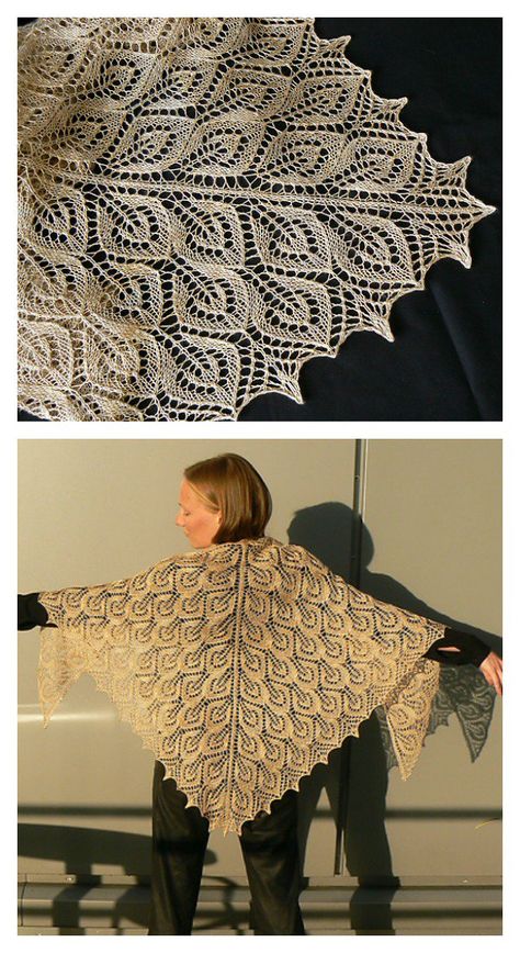 Spring Leaves Lace Shawl Free Knitting Pattern Knitting Leaves, Knitting Shawl, Lace Shawl Pattern, Lace Knitting Stitches, Crochet Lace Shawl, Spring Leaves, Knitting Patterns Free Scarf, Shawl Crochet, Lace Knitting Patterns