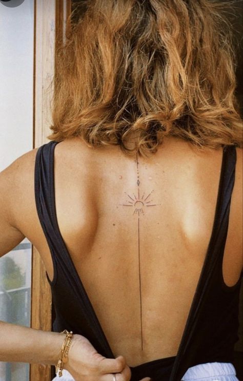 Spinal Tattoo Minimalist, Dainty Upper Back Tattoos For Women, Lines On Back Tattoo, Always Forward Never Back Tattoo, Linear Back Tattoo, Simple Spine Tattoo Women, Line Spine Tattoos For Women, Earthy Spine Tattoos, Back Red Tattoo