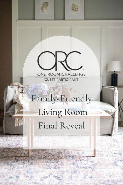 Family Friendly Living Room, Living Room Reveal, Faux Olive Tree, Cream Walls, Arched Mirror, One Room Challenge, Living Room And Dining Room, Room Challenge, Play Kitchen