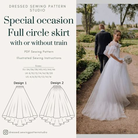 Circle Skirt Special Occasion Full Circle Skirt Sizes - Etsy UK Dress Types, Circle Skirt Pattern, Wedding Skirt, Full Circle Skirt, Skirt Patterns Sewing, Full Circle Skirts, Sewing Skirts, Rock Design, Diy Dress