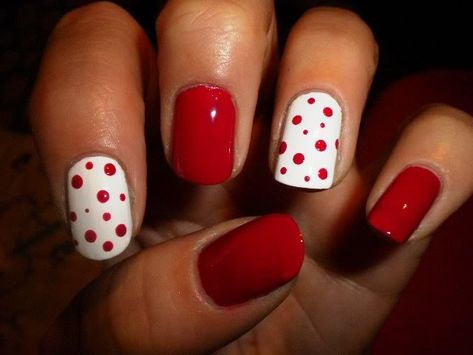 Red Nail Dipping Powder Designs, Dot French Tip Nails, Red Polka Dot Nails, Powdered Nails, Polka Dot Nail Art, Dot Nails, Nails Arts, Gel Nail Art Designs, Fancy Nails Designs