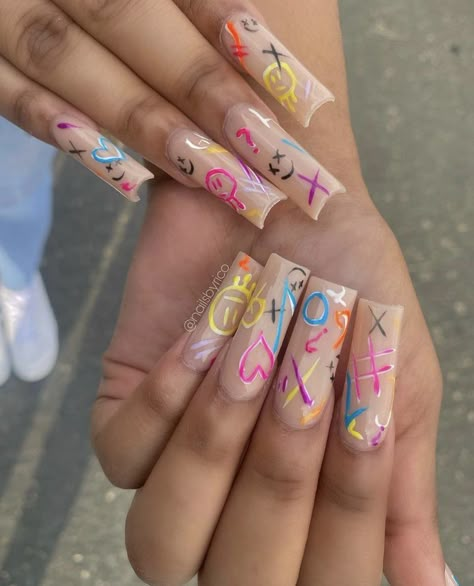 Nails Basic, Rave Nails, Graffiti Nails, Funky Nail Designs, Nails Opi, Nails Art Designs, Hippie Nails, Simple Acrylic Nails, Dope Nail Designs