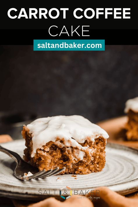 This carrot coffee cake features the warm spices of a traditional carrot cake but is much easier to make. The simple but tasty batter is topped with a divine pecan streusel which adds a delightful crunch. Once baked, you can add a cream cheese glaze to get that classic pairing, or leave it off - this cake is so moist, it doesn't really need it! Carrot Coffee Cake, Carrot Cake Topping, Carrot Cake Recipes, Carrot Cake Recipe Easy, Pecan Pie Easy, Cake Carrot, Carrot Spice Cake, Pie Easy, Cream Cheese Glaze