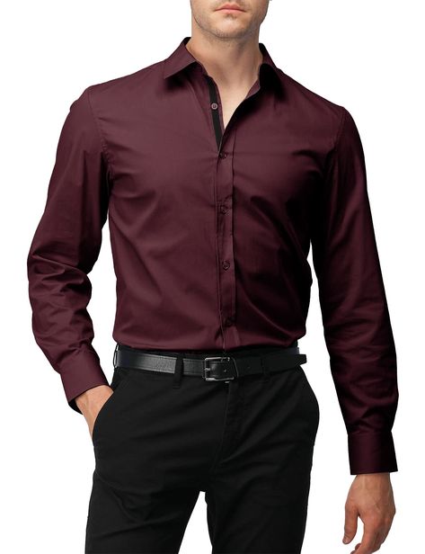 Burgundy Shirt Outfit Men, Maroon Shirt Outfit, Mens Red Dress Shirt, Collared Shirt Outfits, Maroon Dress Shirt, Red Shirt Men, Shirt Outfit Men, Formal Men Outfit, Pants Outfit Men