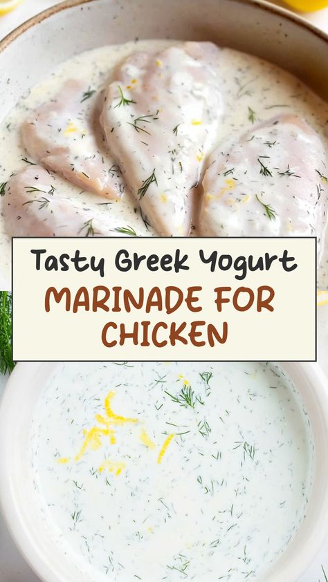 Discover the delicious world of marinating chicken in Greek yogurt! This tangy and creamy marinade creates tender, flavorful chicken dishes perfect for any occasion. Whether you're grilling, baking, or sautéing, the addition of Greek yogurt adds a unique twist that will have your taste buds singing. Elevate your next meal with this easy-to-make marinade that promises to make your chicken juicy and irresistible. Say goodbye to bland poultry and hello to a burst of Mediterranean flavors with every Yoghurt Chicken Marinade, Greek Yogurt Sauce For Chicken, Creamy Greek Chicken, Yogurt Marinade For Chicken, Chicken Marinade Yogurt, Greek Yogurt Chicken Marinade, Mediterranean Chicken Marinade, Greek Yogurt Marinade, Greek Yogurt Marinated Chicken