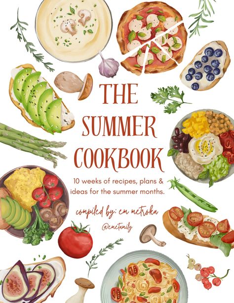 The Summer Cookbook A Meal Plan With Recipes for the Summer Months - Etsy Mom Hobbies, Wednesday Dinner, Refreshing Summer Recipes, Meal Plan Printable, Printable Recipes, Cookbook Design, Sunday Recipes, Recipes Book, Summer Meals