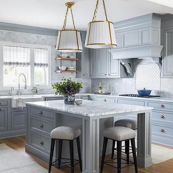 Blue Gray Kitchen Cabinets Design Ideas - Page 8 Kitchen Island Marble, Gray Marble Countertops, Kitchen Cabinets Dark, Blue Gray Kitchen Cabinets, Island Marble, Light Grey Kitchen Cabinets, Gray Kitchen Cabinets, Modern Grey Kitchen, Grey Blue Kitchen