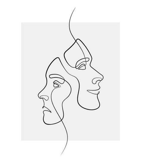 One Line Man Drawing, One Line Portrait Drawing, Faces Drawing Abstract, One Line Face Art, One Line Tattoo Face, Line Art Portrait Faces, Two Face Drawing, One Line Art Tattoo, Two Faces Art