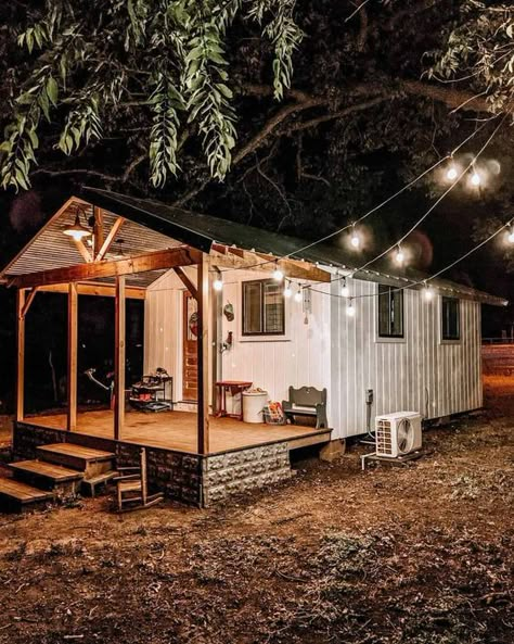 Two Sheds With Breezeway, Shed To Tiny House Cabin, Tiny House Out Of Shed Building, Tiny Homes Outside, Tiny Homes In The Woods, Sheds Made Into Homes, Adding A Porch To A Shed, 12x16 Tiny House Interior, Tiny Building House