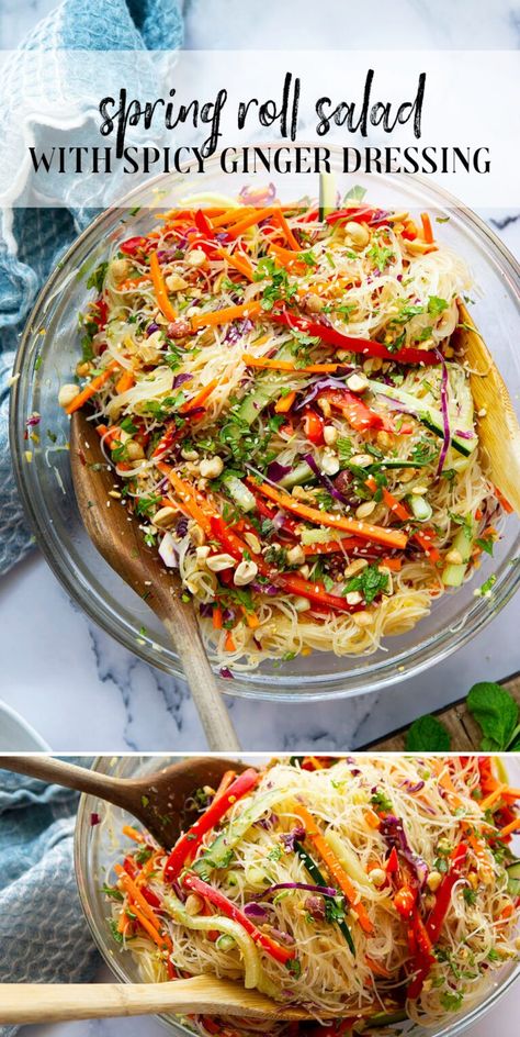 Veggie Side Salad Recipes, Healthy Dinner Veggies, Loaded Veggie Recipes, New Year Healthy Recipes, Sides For Spring Rolls, Thai Spring Roll Salad, Yum Yai Salad, Asian Recipes Vegetables, Spring Roll Noodle Bowl