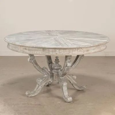 FROSTY'S SNOWFLAKE CAFE | Shop Sales Events Antique Farmhouse Farmhouse Bakery, Round Metal Side Table, Patina Farm, Metal Storage Box, Round Kitchen Table, Victorian Style Homes, Pedestal Dining Table, Round Side Table, French Furniture