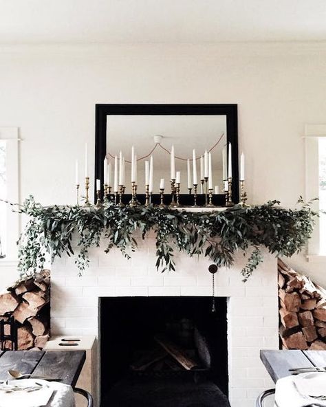 modern garlands on apartment 34 Christmas Garland Mantle, Fresh Farmhouse, Christmas Mantle, Minimalist Christmas, Christmas Mantels, The Fireplace, Winter Home Decor, Wrapping Ideas, Noel Christmas