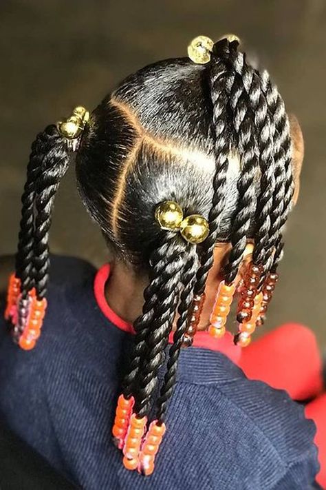 Braids with Beads Hairstyles for Black Kids Toddler Braided Hairstyles, Cute Toddler Hairstyles, Kids Curly Hairstyles, Lil Girl Hairstyles, Toddler Hairstyles Girl, Natural Hairstyles For Kids, Girls Natural Hairstyles, Black Kids Hairstyles