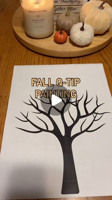 Thanksgiving Q Tip Painting, Fall Painting Preschool, Q Tip Painting Fall, Halloween Qtip Painting, Fall Art Lessons, Kindergarten Fall Art, Fall Trees Painting, Halloween Classroom Crafts, Thankful Art