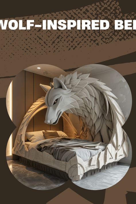 Sleep like a wolf in these cozy and stylish wolf-inspired beds! Transform your bedroom into a sanctuary of wilderness-inspired elegance. 🌲🛏️ #HomeDecor #InteriorDesign #WolfBed #BedroomInspiration #NatureLovers #PinterestGoals Wolf Bedroom, Shark Bedding, Wolf Queen, Dragon Bedding, Gaming Bedroom, Bedroom Sanctuary, Bed Stand, Sanctuary Bedroom, Fantasy Homes