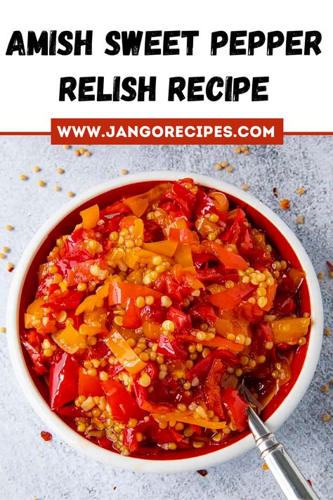 In this article, I will share with you an Amish sweet pepper relish recipe that is super delicious. this is a fairly easy recipe to make and can be made in no time at all! #AmishSweetPepperRelishRecipe #Recipes Hot Relish Recipe, Copycat Jersey Mikes Pepper Relish, Bell Pepper Relish Recipes, Sweet Red Pepper Relish Recipe, Sweet Pepper Relish Recipe, Red Pepper Relish Recipe, Sweet Relish Recipe, Pepper Relish Recipe, Sweet Pepper Relish