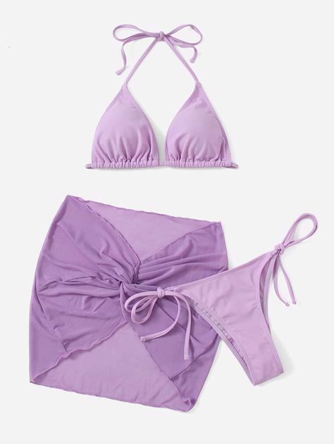 Purple    Nylon   Embellished High Stretch  Women Beachwear Preppy Outfits Aesthetic, Outfits Dr, Purple Swimsuit, Beach Skirt, Fairy Grunge, Fame Dr, Cute Bikinis, Beachwear For Women, Clothes Ideas