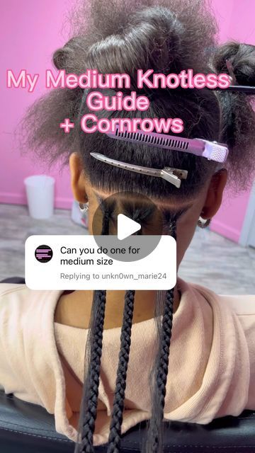 Box Braids On Self, Knotless Braid Sizes, Fast Knotless Braids, How Many Rows For Medium Knotless Braids, Parting For Large Knotless Braids, Knotless Braids With Curly Ends For Kids, Medium Knotless Parting Guide, Knotless Cornrows Braids, Knotless Braids Size Chart