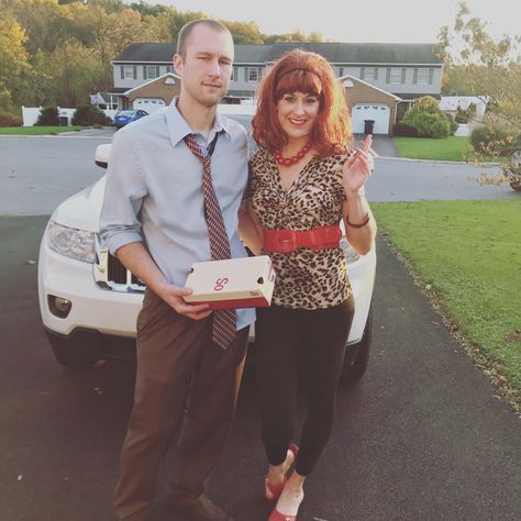 Peggy and Al Bundy Halloween Costume - married with children All And Peggy Bundy Costume, Peggy And Al Bundy Costume Halloween, Al And Peg Bundy Costume, Peg Bundy Hair, Peg Bundy Makeup, The Bundys Halloween Costume, Peggy Bundy Outfits, Peg And Al Bundy Halloween Costume, Peg Bundy Halloween Costume