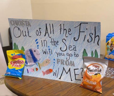 it worked 😈 Out Of All The Fish In The Sea Hoco, Goldfish Hoco Proposal, Fish Promposal, Fishing Promposal, Hoco Signs, Homecoming Poster, Homecoming Poster Ideas, Promposal Ideas, Homecoming 2024