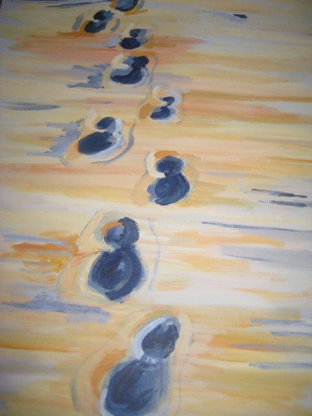 2009 Foot Print Drawing, Footprints In The Sand Painting, Footsteps Drawing, Painted Footprints, Footprint Drawing, Footprints In Sand, Footprints Poem, Sand Footprint, Memory Artwork