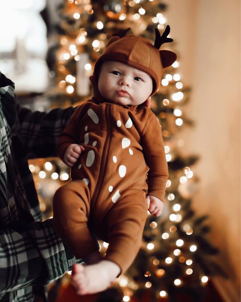 Diy Reindeer Costume, Baby Deer Costume, Baby Christmas Pajamas, Reindeer Outfit, Reindeer Costume, Reindeer Pajamas, Deer Costume, 1st Halloween, Baby Reindeer