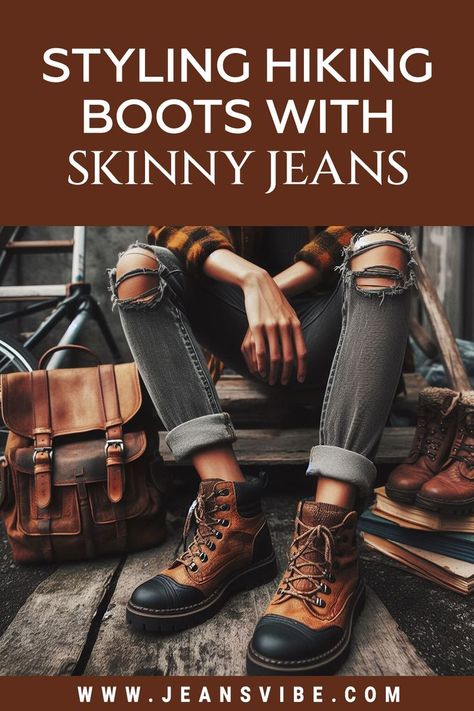 Styling Hiking Boots with Skinny Jeans Hiking Boots With Jeans, How To Wear Boots With Jeans, Hiking Boots Outfit Winter, How To Style Hiking Boots, How To Wear Hiking Boots, Style Hiking Boots, Outdoor Look, Hiking Boots Outfit, Winter Boots Outfits