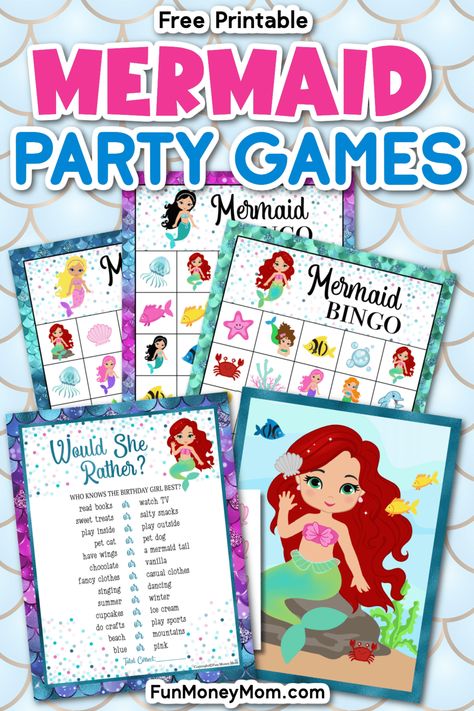 These free printable Mermaid Party Games are the perfect way to keep the kids entertained and having fun at your mermaid birthday party! Mermaid Theme Games, Mermaid Bingo Free Printable, Mermaid Games For Kids, Mermaid Party Activities For Kids, Mermaid Birthday Games, Mermaid Party Activities, Mermaid Birthday Party Games, Balloons Craft, Mermaid Games