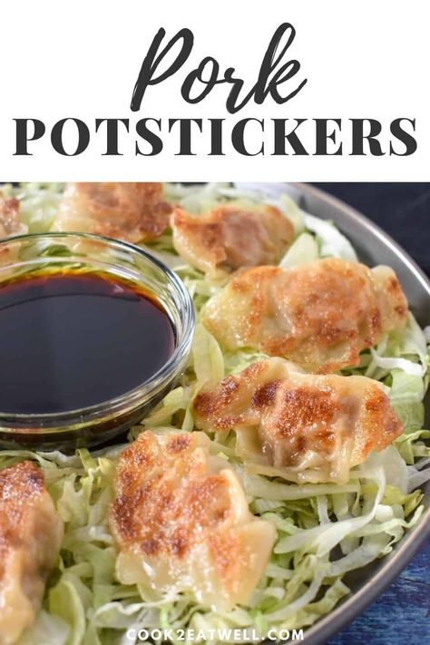 Pork potstickers are delicious and easy to make at home. In this recipe, they're filled with a combination of ground pork, ginger, green onions, garlic and soy sauce. Then, they're pan fried until golden brown and steamed to finish cooking. Not only are these potstickers really yummy, they're beautiful too! #porkpotstickers #dumplings #takeout What To Make With Ground Pork, Pork Potstickers Recipe, Pork Potstickers, Pork Pot Stickers, Protein Dinners, Potstickers Recipe, Ground Pork Recipes, Asian Beef, Pot Stickers