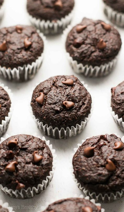 The Ultimate Healthy Chocolate Mini Muffins | Amy's Healthy Baking Chocolate Emoji, Chocolate Mini Muffins, Chocolate Chip Mini Muffins, Vegan Chocolate Muffins, Healthy Chocolate Muffins, Mini Muffin Recipe, Mini Chocolate Chip Muffins, Valentines Recipes Desserts, Double Chocolate Muffins