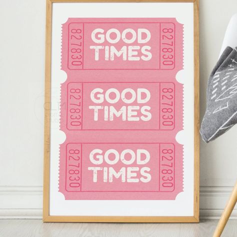 Good Times Ticket Print Pink Trendy Wall Art Retro Prints - Etsy Preppy Bar Cart, Preppy Bar, Bar Cart Print, Girly Wall Art, Bar Cart Decor, Pink Wall Art, Retro Print, Retro Wall Art, Trendy Wall Art