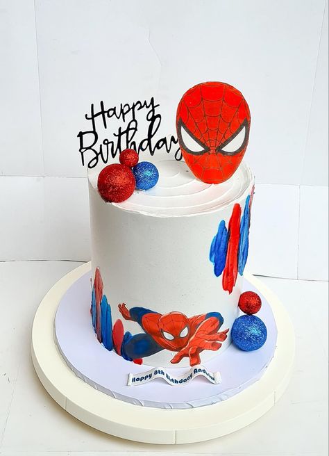 White Spiderman Cake, Simple Spiderman Cake, Spiderman Cake Birthday For Kids, Spider Man Cake Ideas, Spiderman Cake Design, Spiderman Cake Birthday, Spiderman Theme Cake, Pastel Spiderman, Birthday Cake Spiderman