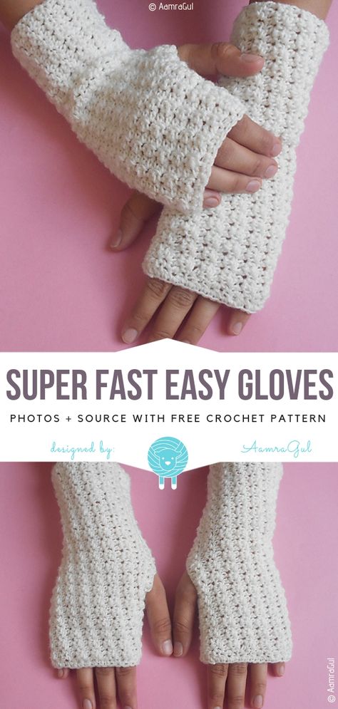 Super Fast Easy Gloves Free Crochet Pattern - Free Crochet Patterns Crocheted Fingerless Gloves, Crochet Gloves Free Pattern, Crochet Fingerless Gloves Free Pattern, Crochet Hand Warmers, Crochet Mitts, Crochet Wrist Warmers, Crochet Mittens Pattern, Beau Crochet, Fingerless Gloves Crochet Pattern