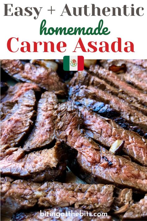 Easy Restaurant-Style Carne Asada takes Taco Night to a whole new level. There's very little work involved and it tastes just as good (or way better) than your favorite Tex-Mex restaurant. Inexpensive seasoned and marinated flank steak gets a quick sear before being sliced and placed right back in the hot skillet and drizzled with one last ingredient to make it sizzle and smell just like our favorite restaurant steak carne asada we love so much. You know the one I'm talking about♡. Steak Carne Asada, Homemade Carne Asada, Authentic Carne Asada Recipe, Carne Asada Steak, Sizzle Steak Recipes, Carne Asada Recipe, Carne Asada Recipes, Restaurant Steak, Beef Marinade