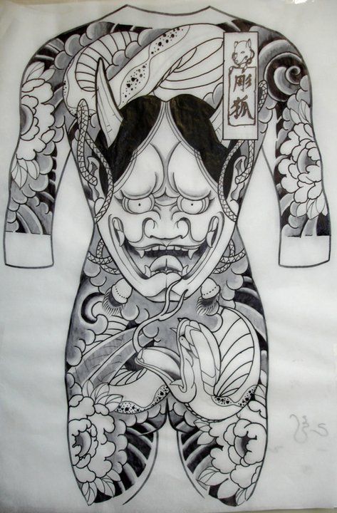 Artist: Arthur de Camargo Chest And Back Tattoo, Tattoo Homme, Japanese Back Tattoo, Oni Tattoo, 42 Tattoo, Hanya Tattoo, Full Tattoo, Japanese Oni, Yakuza Tattoo