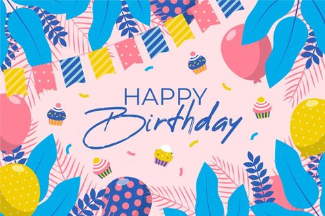 Flat design birthday wallpaper Free Vect... | Free Vector #Freepik #freevector #background #birthday #happy-birthday #party Birthday Background Landscape, Happy Birthday Landscape, 40th Birthday Balloons, Background Birthday, Confetti Background, Birthday Party Background, Balloon Background, Cute Happy Birthday, Happy Birthday Celebration