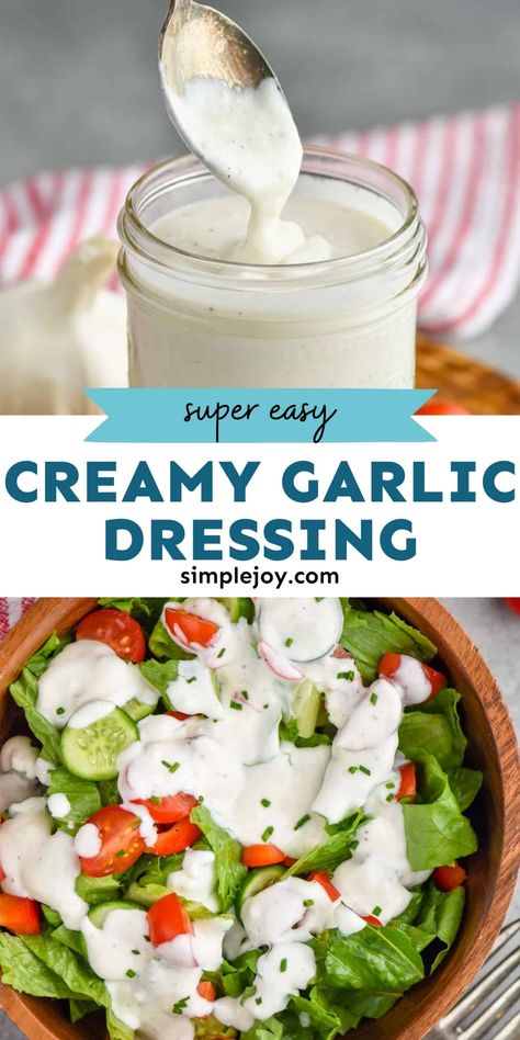 Garlic Salad Dressing Recipe, Creamy Garlic Dressing, Garlic Salad Dressing, Cheese Salad Dressing, Cottage Cheese Salad, Garlic Dressing, Salad Dressing Recipes Healthy, Delicious Salad Dressings, Creamy Salad Dressing