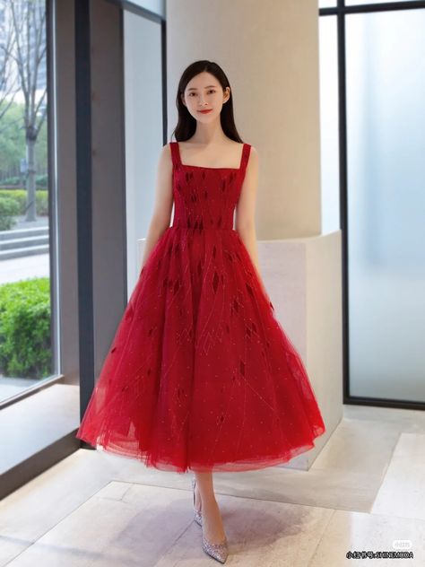 Party Wear Frocks For Women, Teenage Formal Dresses, Fancy Red Dress, Red Frock, Party Wear Frocks, Ethereal Dress, Frock For Women, Korean Fashion Dress, Stylish Party Dresses