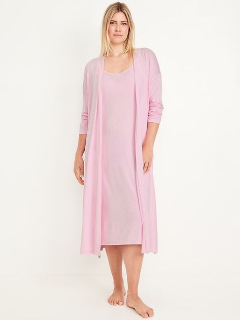 Maternity Robe & Nursing Nightgown Set | Old Navy Spring Fitted Loungewear, Summer Long Sleeve Sleep Nightgown, Solid Color Sleepwear For Spring Lounging, Solid Spring Sleepwear For Lounging, Solid Color Spring Sleepwear For Lounging, Elegant Open Front Sleepwear For Loungewear, Elegant Open Front Sleepwear, Fitted Long Sleeve Robe For Loungewear, Long Sleeve Summer Bedtime Robe